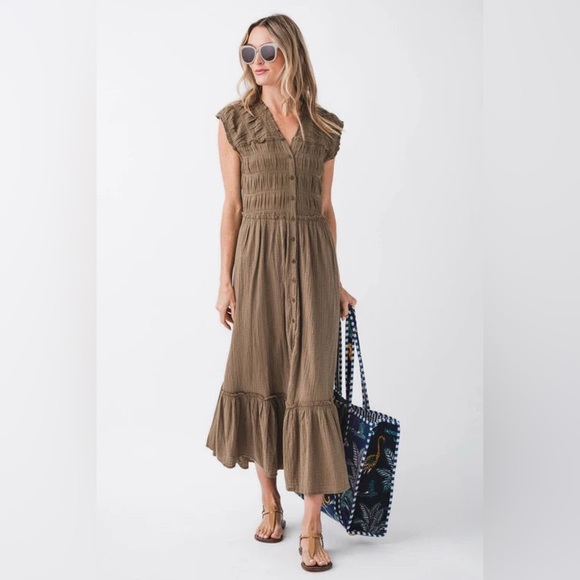 FREE PEOPLE Desert Dazed Khaki Dress M - Picture 3 of 7